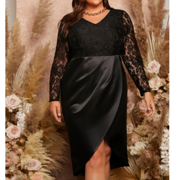 Luxe lace insert wrap hem party evening formal wedding prom dress - Picture 3 of 6